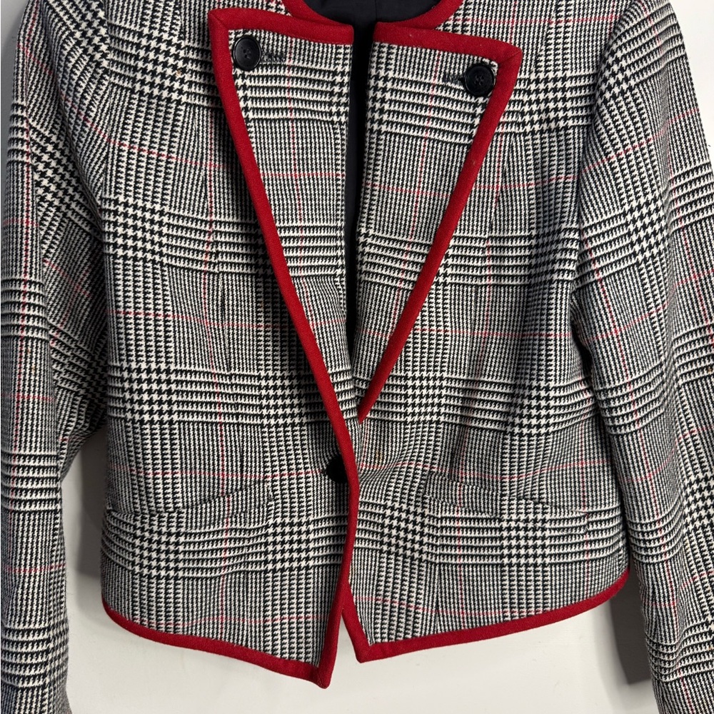 Women's Plaid Jacket with Red Trim